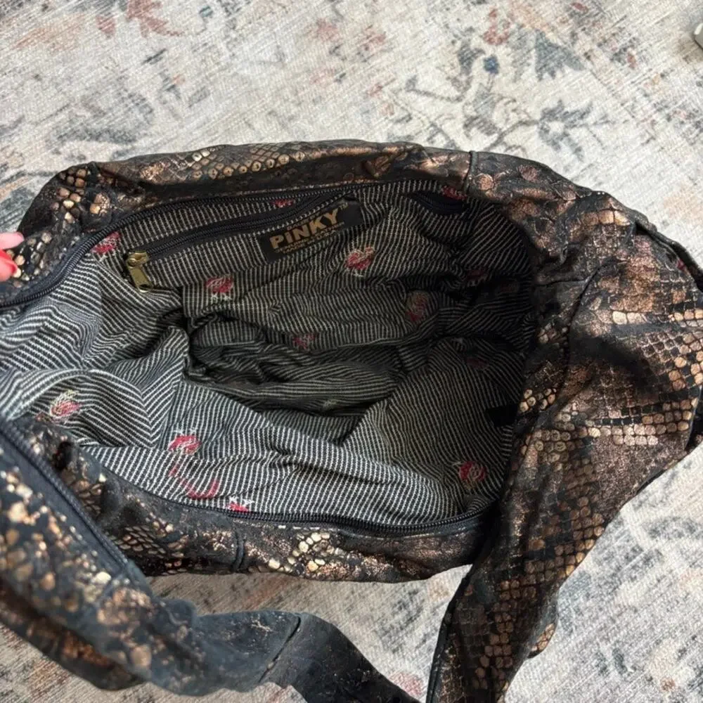 Bags by Pinky Slouchy Shoulder Bag Hobo Snakeskin Brown Y2K - Picture 5 of 10